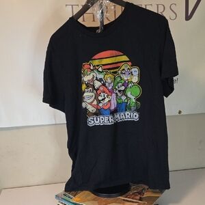 Nintendo Super Mario Black Tee with Colorful Characters